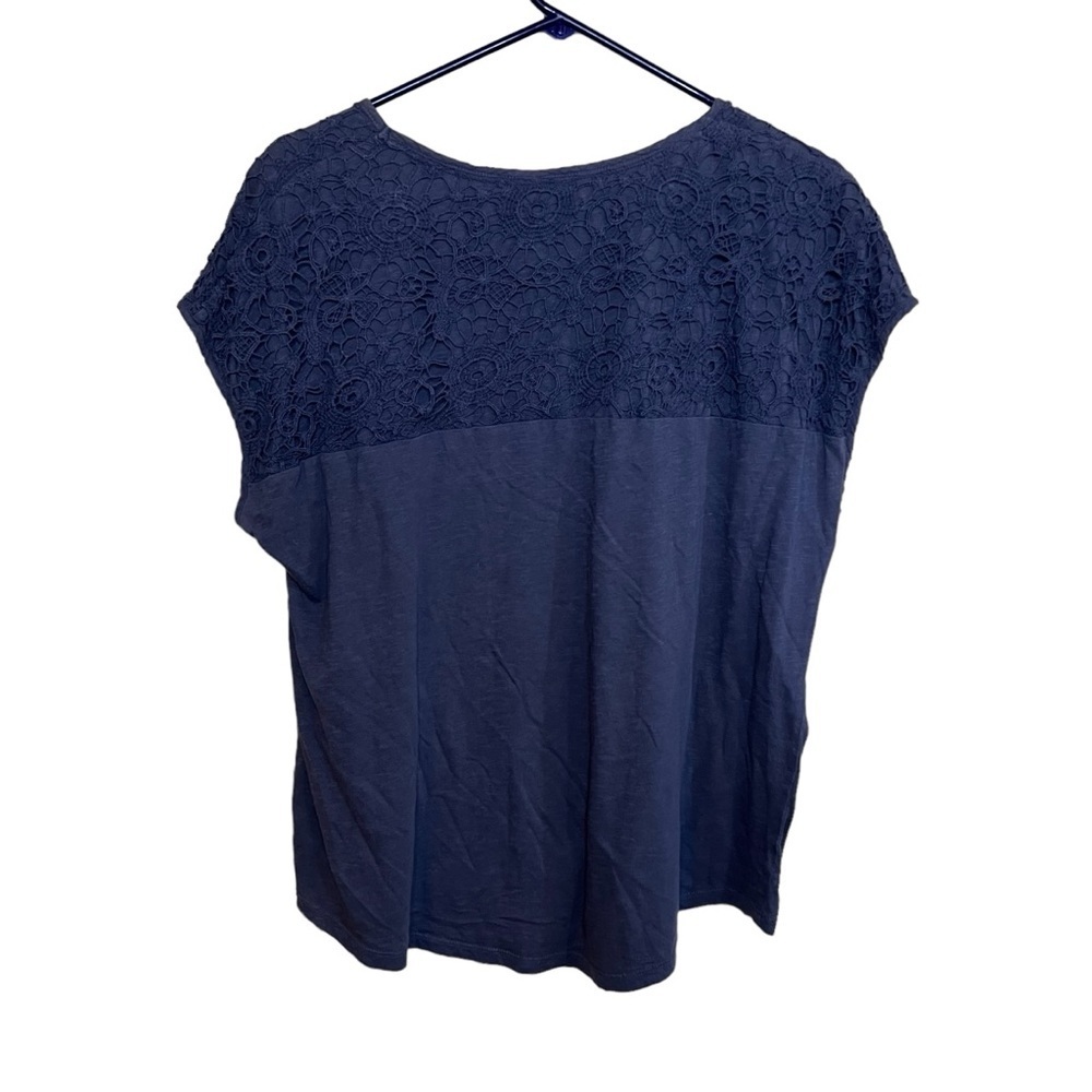 Tommy Hilfiger Sz XL Blue Knit Short Sleeve Tee Top with Crochet Lace Accent - Picture 3 of 3